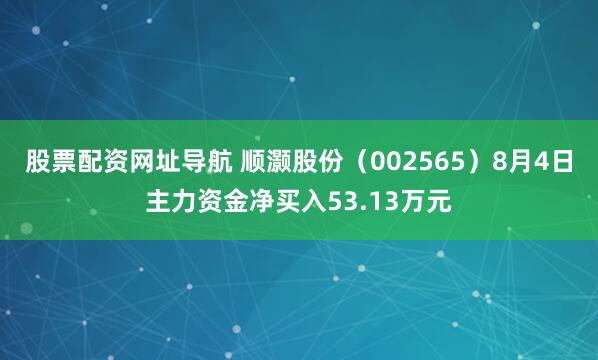 股票配资网址导航 顺灏股份（002565）8月4日主力资金净买入53.13万元